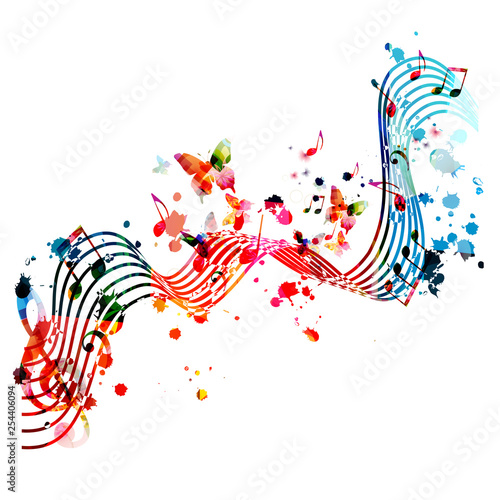Music background with colorful music notes vector illustration design. Artistic music festival poster, live concert events, party flyer, music notes signs and symbols