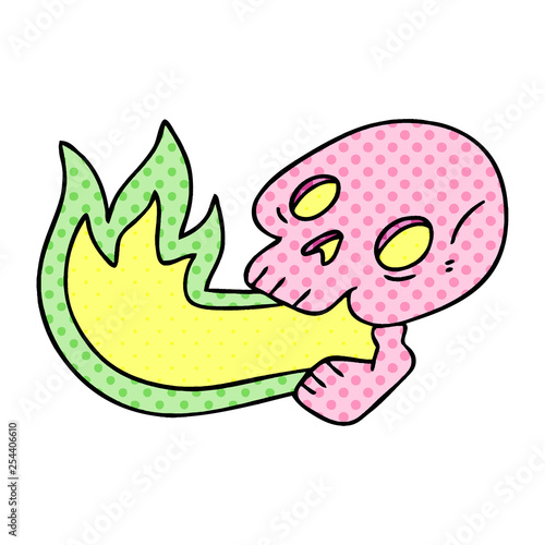 fire breathing quirky comic book style cartoon skull