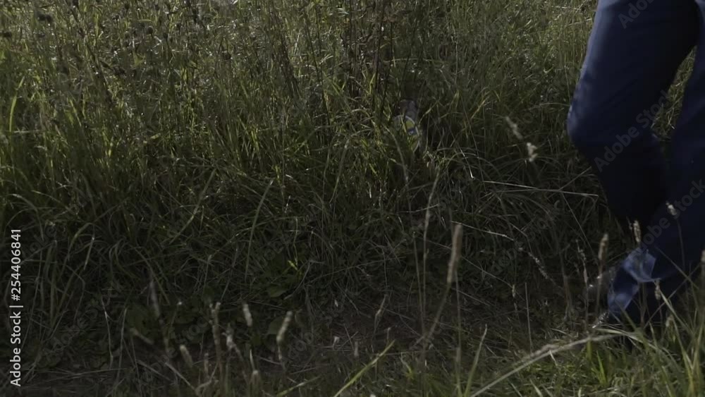 A young man walks along a forest path. A young man walks along a forest path.