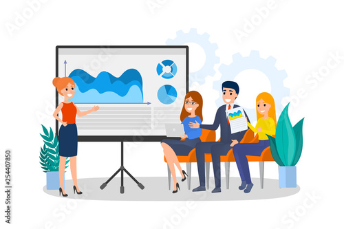 Woman making business presentation in front of group of people