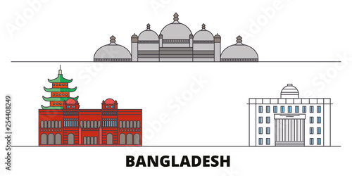 Bangladesh, Chittagong flat landmarks vector illustration. Bangladesh, Chittagong line city with famous travel sights, design skyline. 