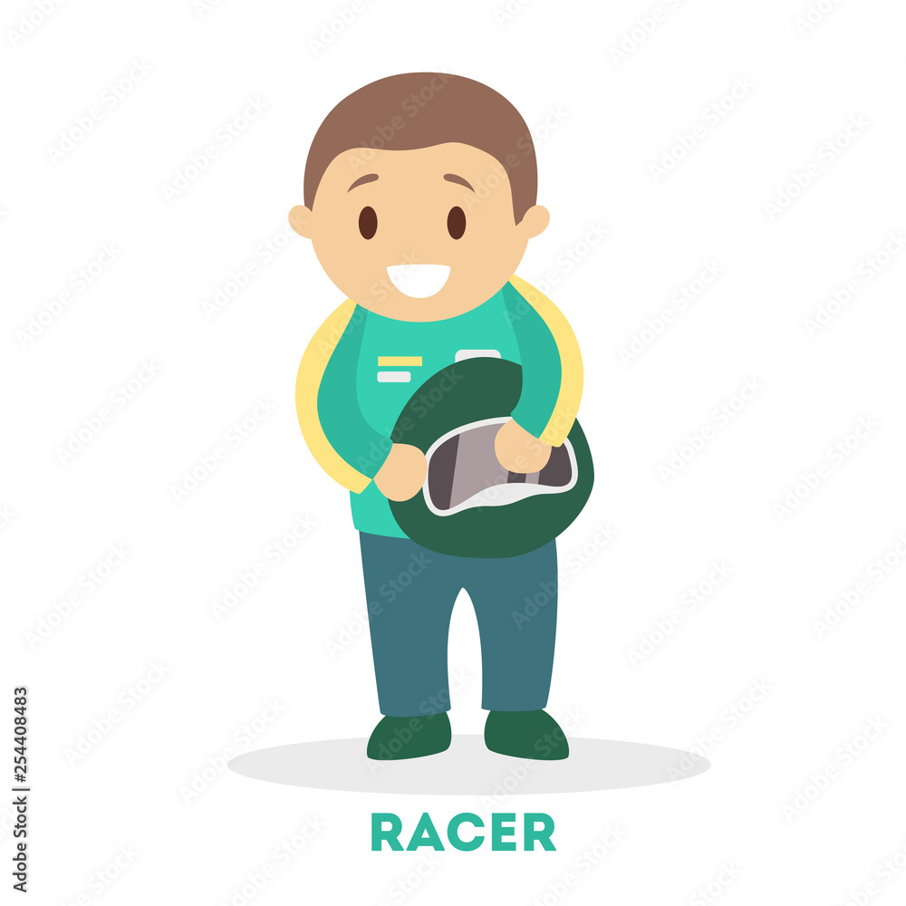 Cute little racer boy in uniform. Child play Cute little racer boy in uniform. Child play