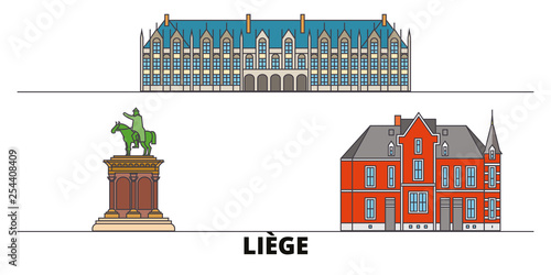 Belgium, Liege flat landmarks vector illustration. Belgium, Liege line city with famous travel sights, design skyline. 
