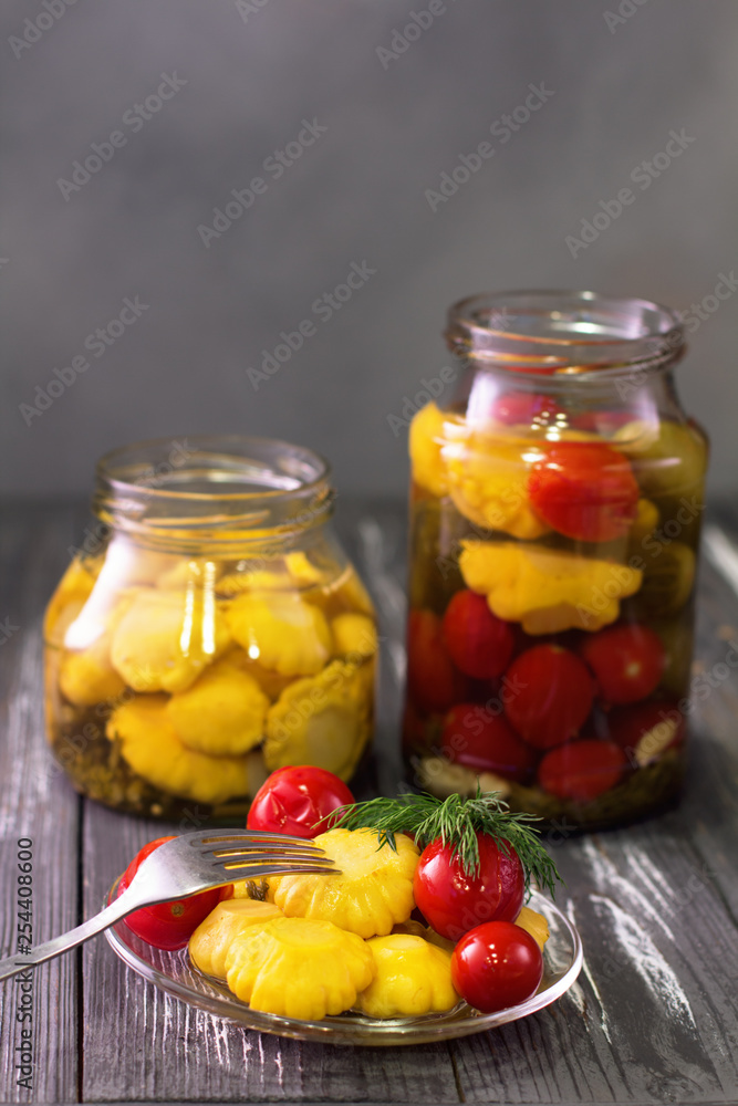 Jars of fermented vegetables. Jars of fermented vegetables.