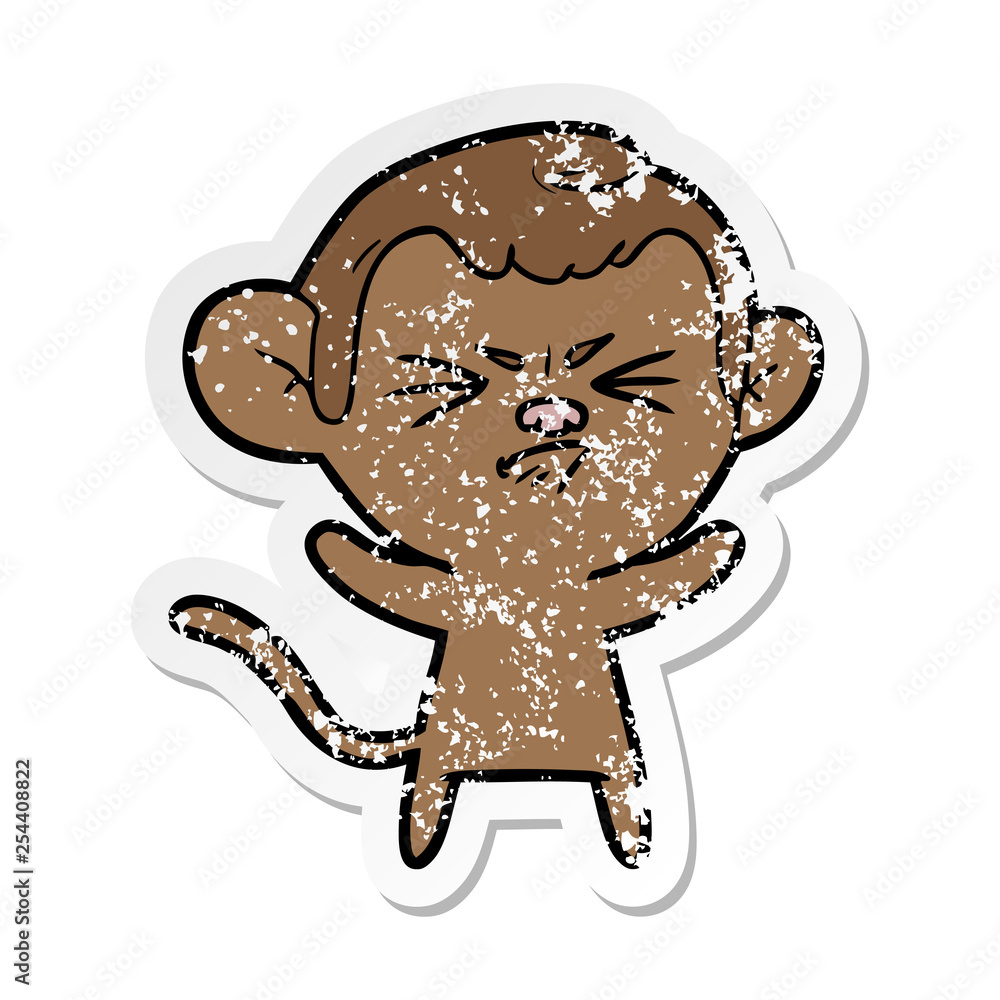 distressed sticker of a cartoon annoyed monkey distressed sticker of a cartoon annoyed monkey