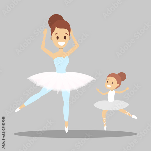 Mother and daughter in costume dancing ballet