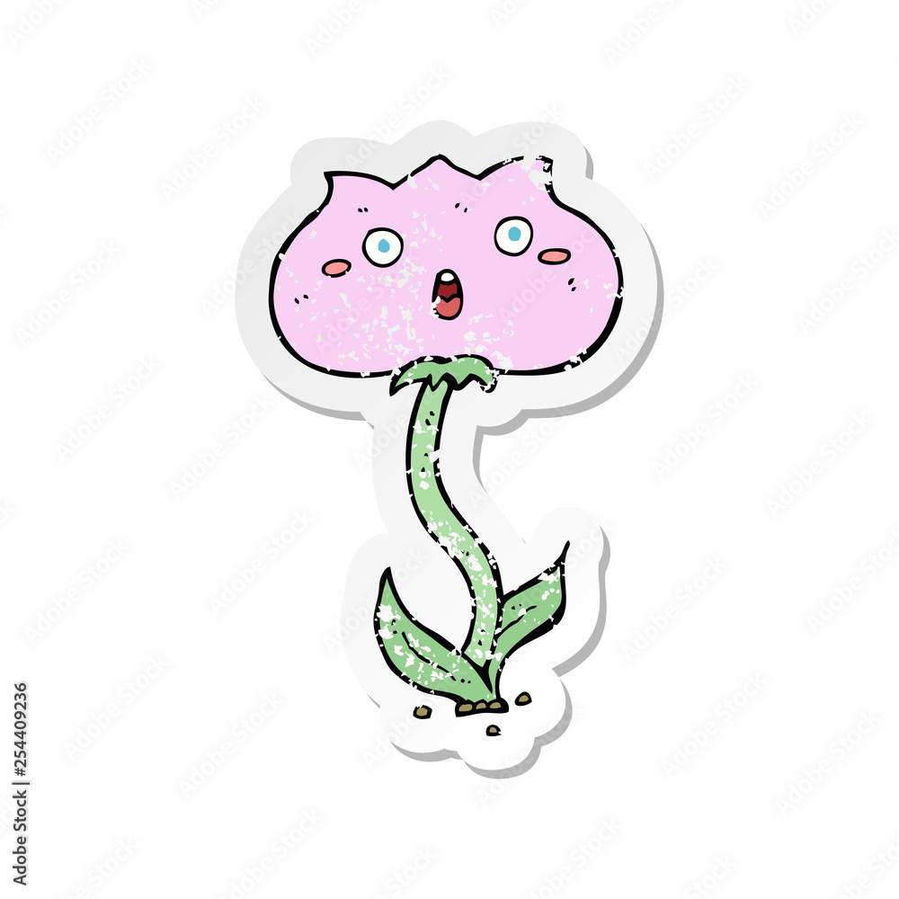 retro distressed sticker of a cartoon shocked flower retro distressed sticker of a cartoon shocked flower