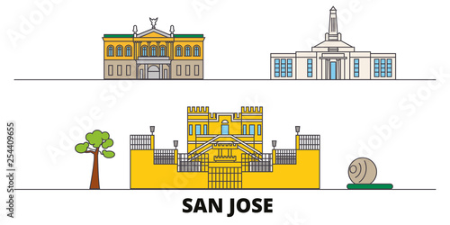 Costa Rica, San Jose flat landmarks vector illustration. Costa Rica, San Jose line city with famous travel sights, design skyline. 