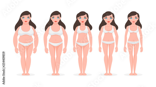 Fat woman become slim. Weight loss concept