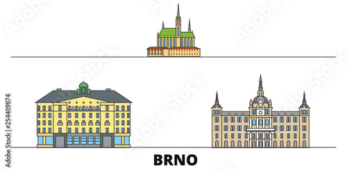Czech Republic, Brno flat landmarks vector illustration. Czech Republic, Brno line city with famous travel sights, design skyline. 