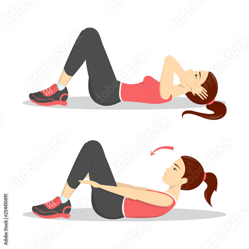Woman doing crunches in the gym. Belly burn