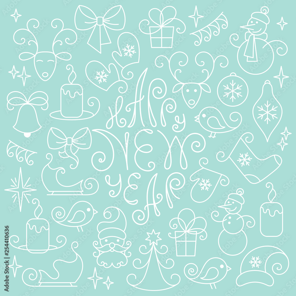 Vector thin line icons, Christmas and new year. Set for web design, applications and infographics. lettering. Vector thin line icons, Christmas and new year. Set for web design, applications and infographics. lettering.