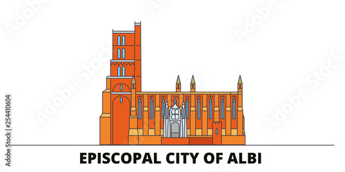 France, Albi flat landmarks vector illustration. France, Albi line city with famous travel sights, design skyline. 