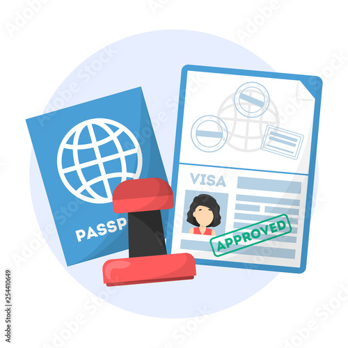 Passport with approved visa stamp on it. Idea of travel