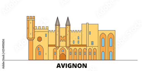 France, Avignon Landmark flat landmarks vector illustration. France, Avignon Landmark line city with famous travel sights, design skyline. 