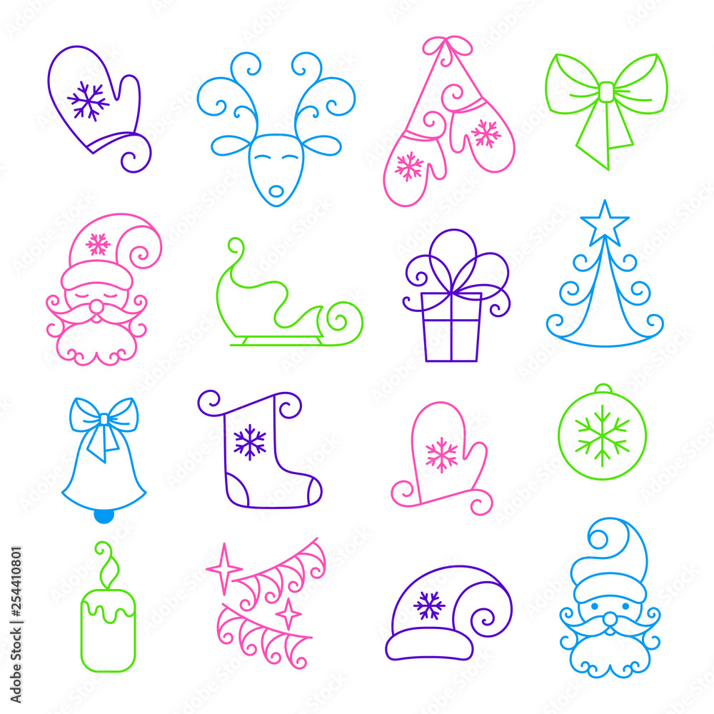 Vector thin line icons, Christmas and new year. Set for web design, applications and infographics. Vector thin line icons, Christmas and new year. Set for web design, applications and infographics.