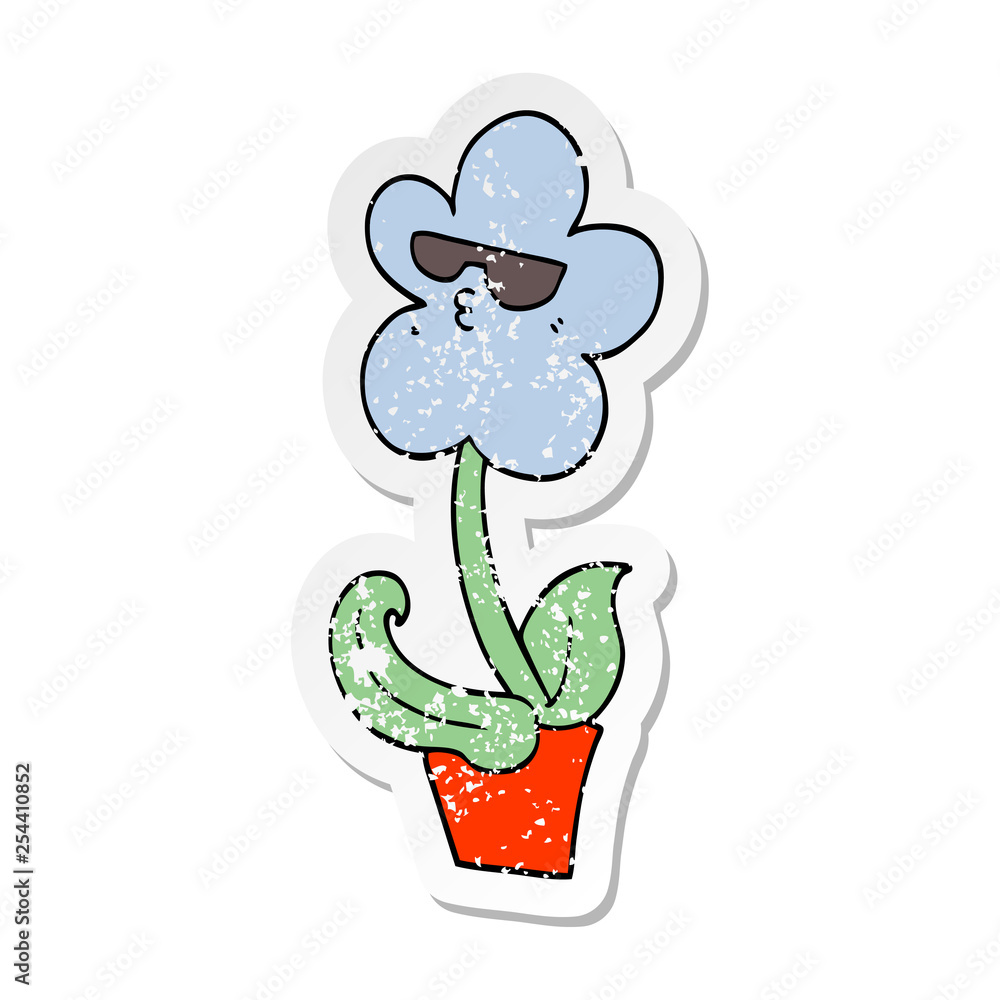 Fototapeta premium distressed sticker of a cool cartoon flower
