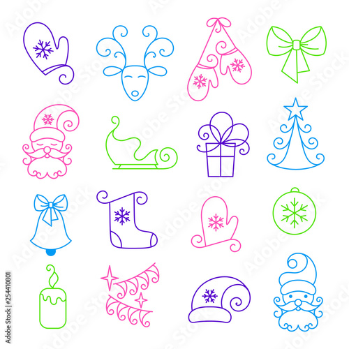 Vector thin line icons, Christmas and new year. Set for web design, applications and infographics.
