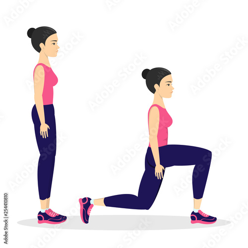 Woman making lunges. Doing sport exercises in gym
