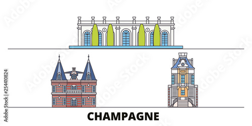 France, Champagne flat landmarks vector illustration. France, Champagne line city with famous travel sights, design skyline. 