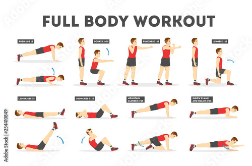 Full body workout set. Exercise for man