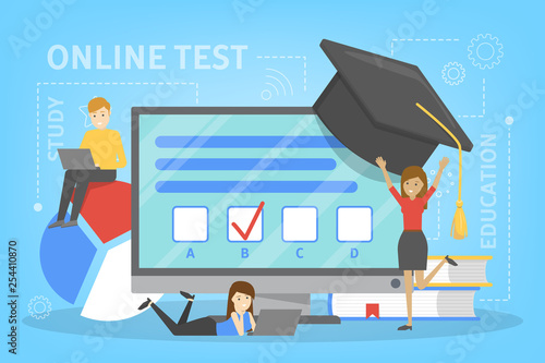 Online test concept. Quiz on the computer