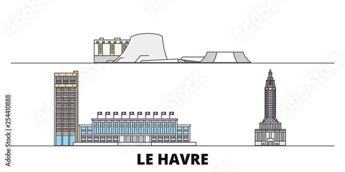 Photography France, Le Havre flat landmarks vector illustration