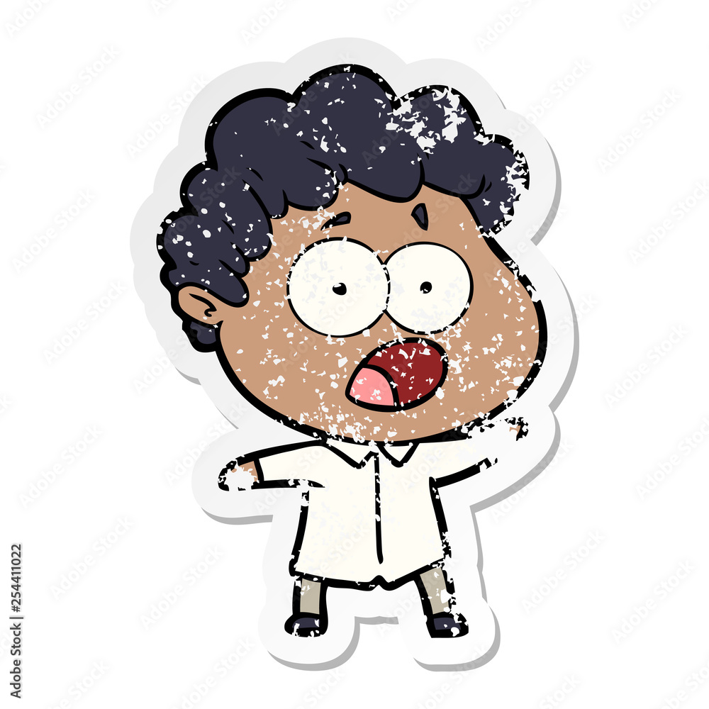 Obraz premium distressed sticker of a cartoon man gasping in surprise