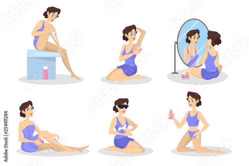 Hair removal method set. Depilaion and epilation
