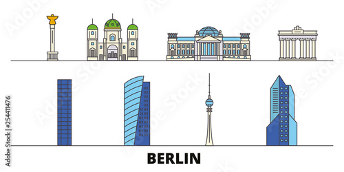 Germany, Berlin flat landmarks vector illustration. Germany, Berlin line city with famous travel sights, design skyline. 