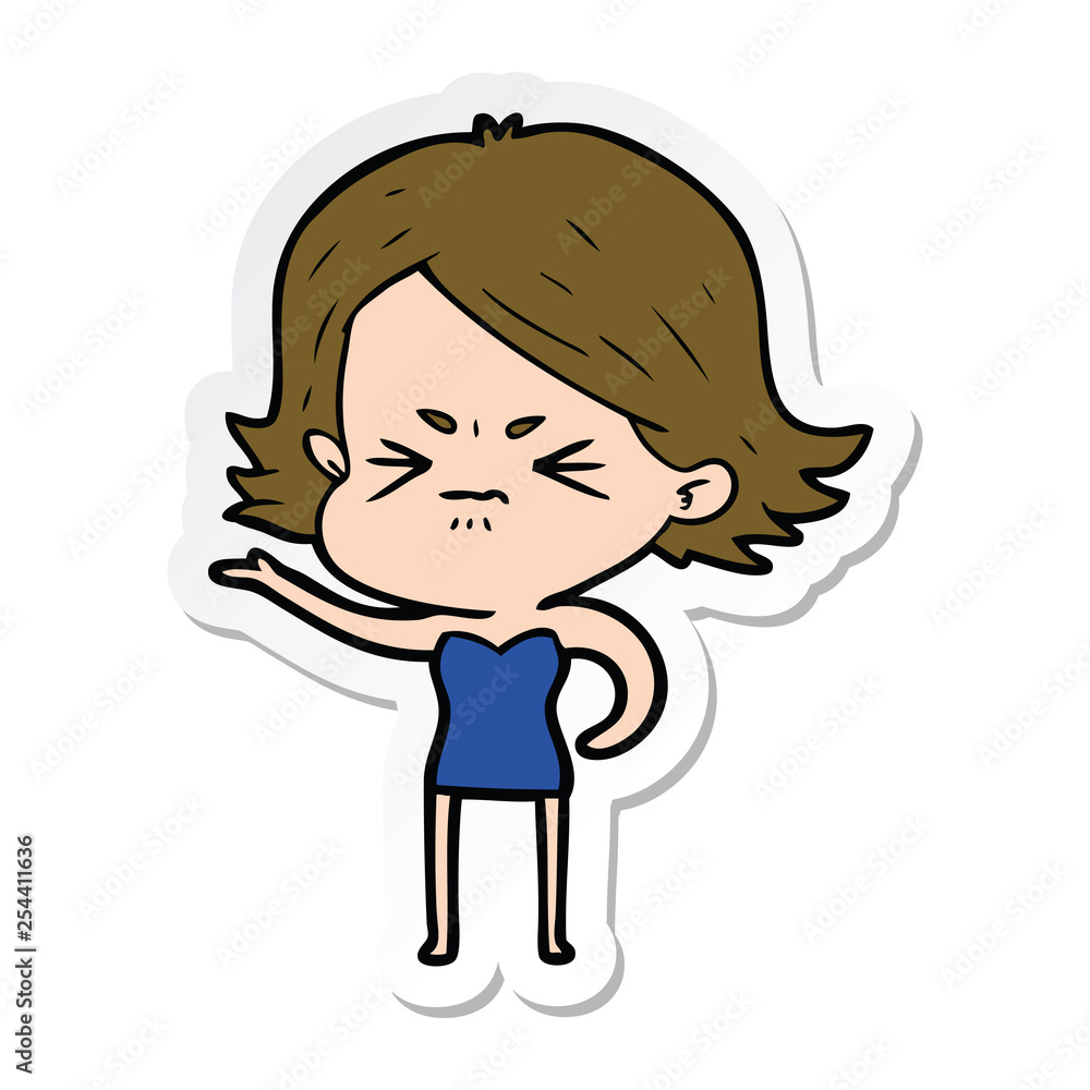 sticker of a cartoon angry girl sticker of a cartoon angry girl