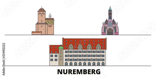 Germany, Nuremberg flat landmarks vector illustration. Germany, Nuremberg line city with famous travel sights, design skyline. 