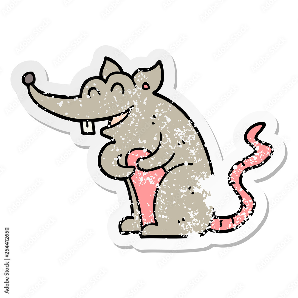 distressed sticker of a cartoon rat