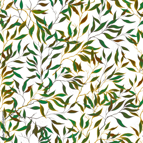 Spring background from green leaves. Seamless vintage texture for fabric, tile and paper decoration