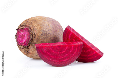  beetroot vegetables and a half  isolated on white background. full depth of field