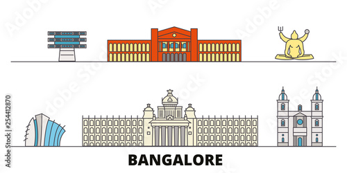 India, Bangalore flat landmarks vector illustration. India, Bangalore line city with famous travel sights, design skyline. 