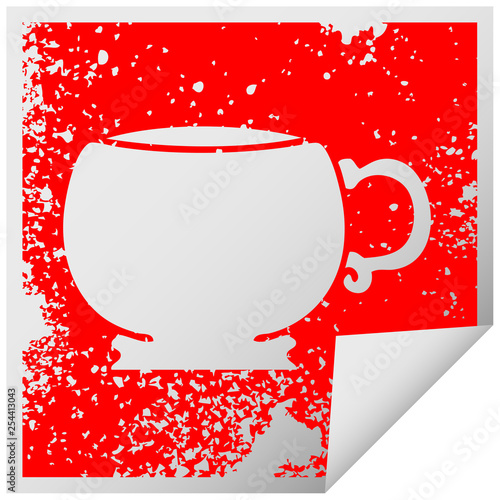 quirky distressed square peeling sticker symbol mug