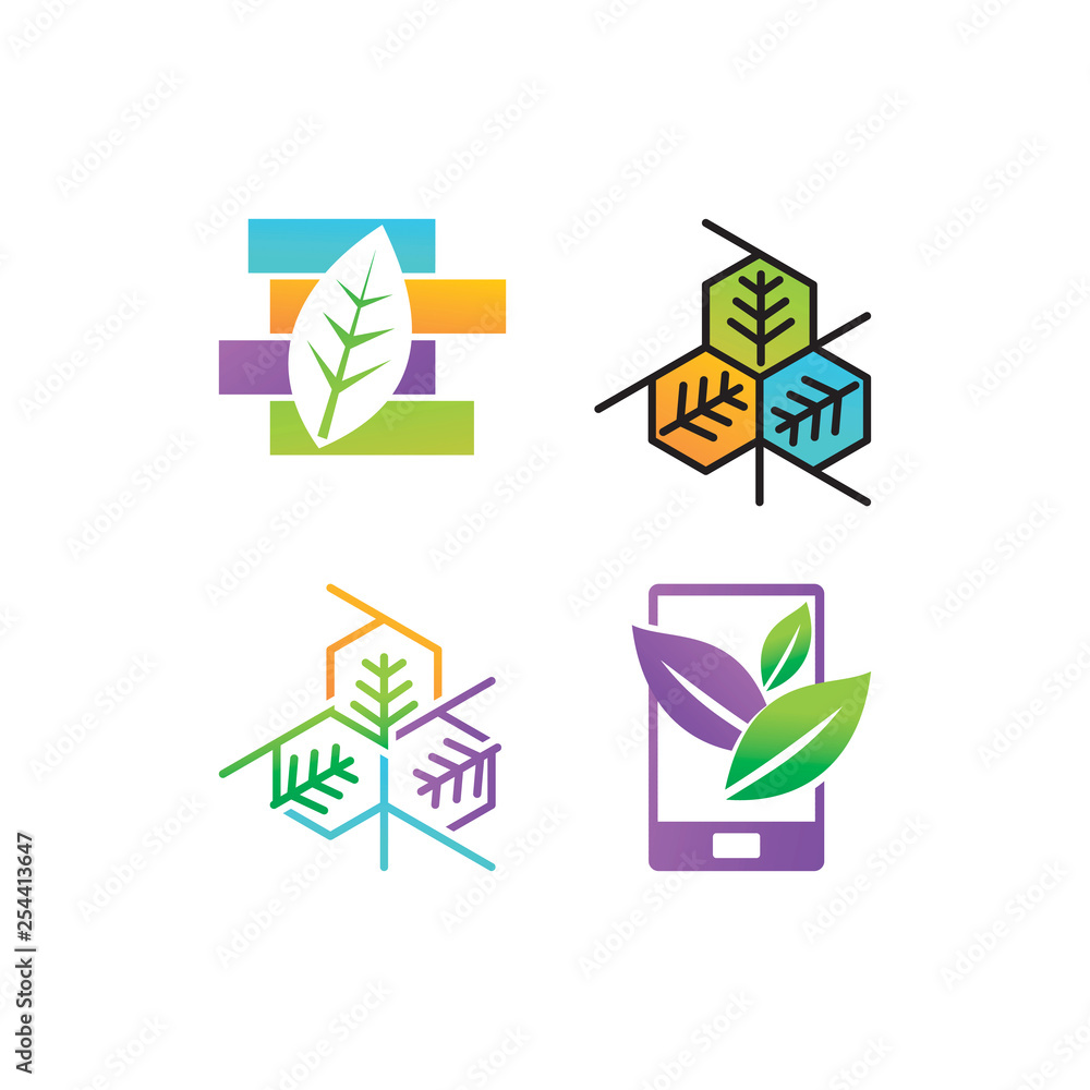 Leaf Logo Design Vector Template Set Leaf Logo Design Vector Template Set