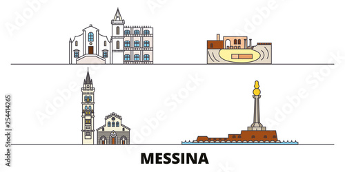 Italy, Messina flat landmarks vector illustration. Italy, Messina line city with famous travel sights, design skyline.  photo