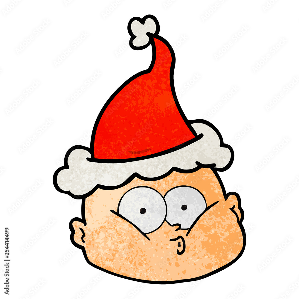 textured cartoon of a curious bald man wearing santa hat textured cartoon of a curious bald man wearing santa hat