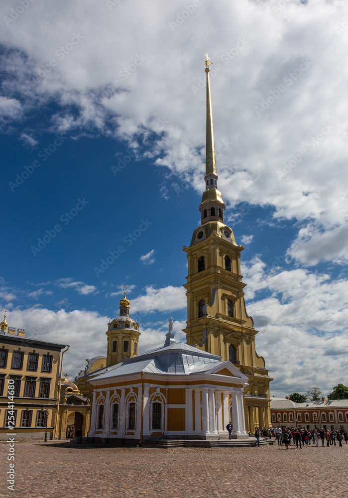 The famous Peter and Paul Cathedral in the territory of the Peter and Paul Fortress. St. Petersburg. Russia.