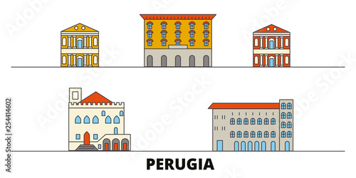 Italy, Perugia flat landmarks vector illustration. Italy, Perugia line city with famous travel sights, design skyline. 