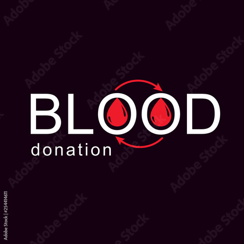 Blood donation vector symbol created with red blood drops and arrows. Blood transfusion metaphor, medical care emblem.