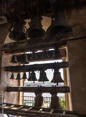Skillfully assembled carillon on the bell tower of the Peter and Paul Cathedral. St. Petersburg. Russia.