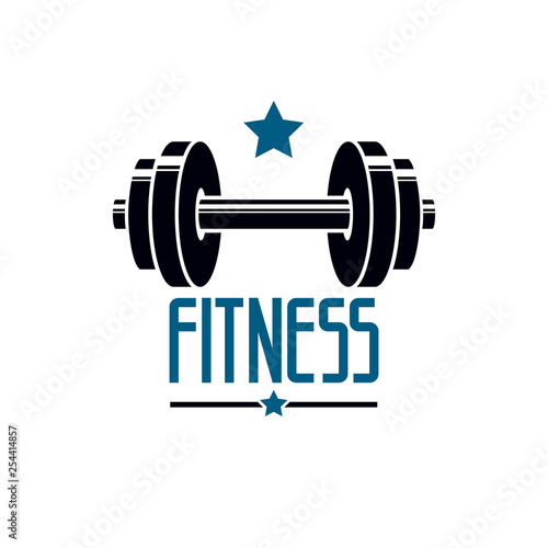 Gym and fitness logo template, retro style vector emblem. With barbell.