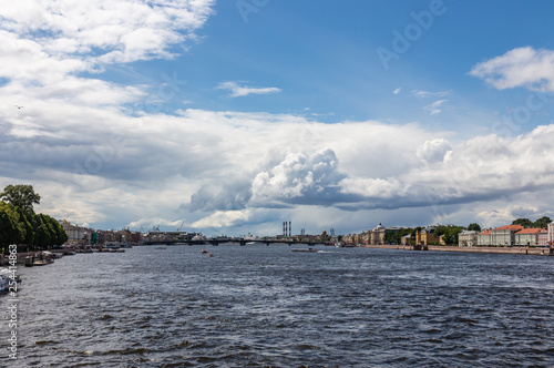 View from the Palace Bridge to the Neva River towards the port. St. Petersburg. Russia. © Alex