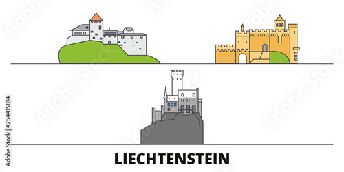 Liechtenstein flat landmarks vector illustration. Liechtenstein line city with famous travel sights, design skyline. 