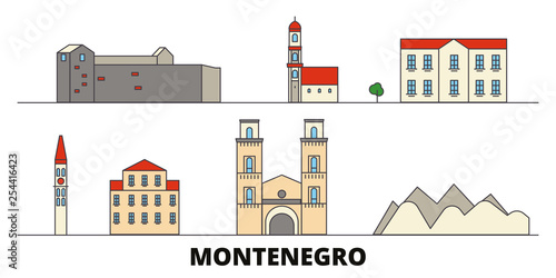 Montenegro flat landmarks vector illustration. Montenegro line city with famous travel sights, design skyline. 