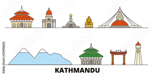 Nepal, Kathmandu flat landmarks vector illustration. Nepal, Kathmandu line city with famous travel sights, design skyline. 