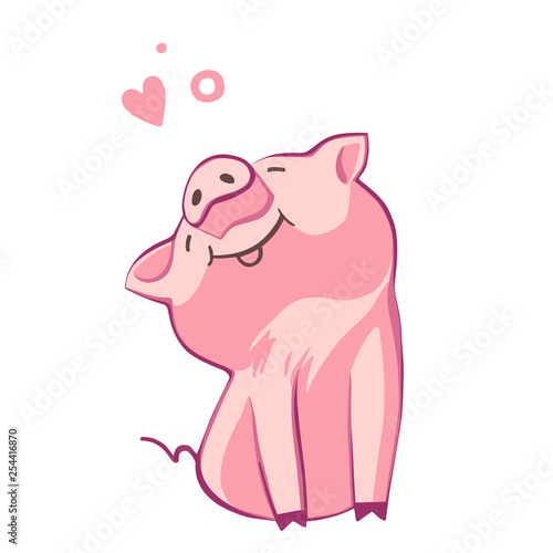 Funny pig. Isolated on white. Cute illustration. Symbol of the year in the Chinese calendar.